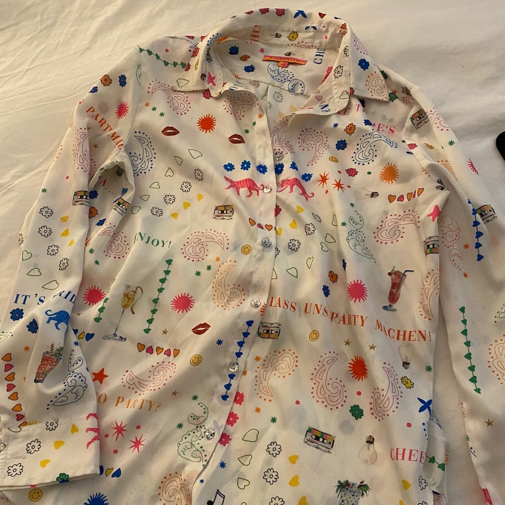 VILAGALLO GABY FIESTA PRINT SHIRT - WHITE